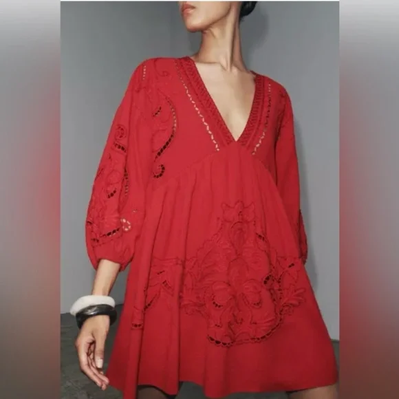 chinese dress ladies ZARA.Red linen dress TL  Hibuy market